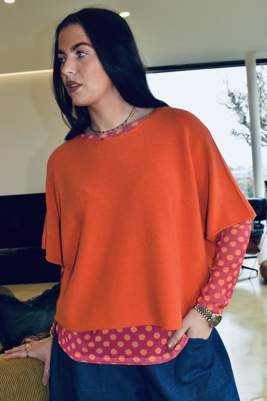 Bobby Mesh Layering Top Dopamine Dot Hot Pink Sunset /11